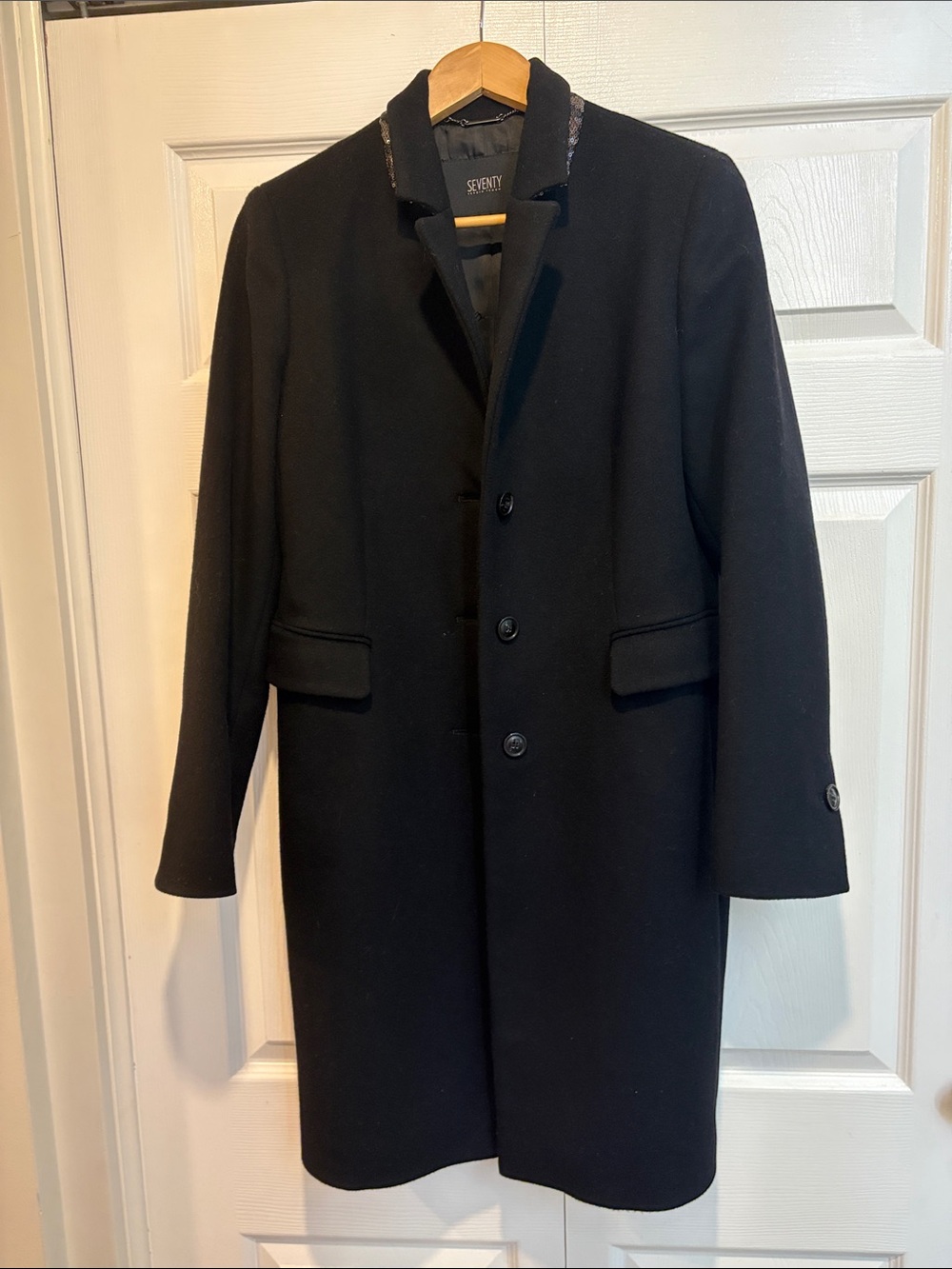 Seventy Black Wool Single-Breasted Pea Coat